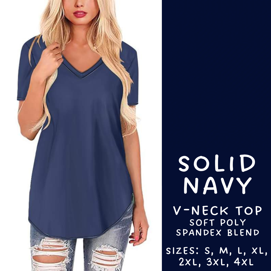 Ready to Ship Solid Navy V-Neck Tee