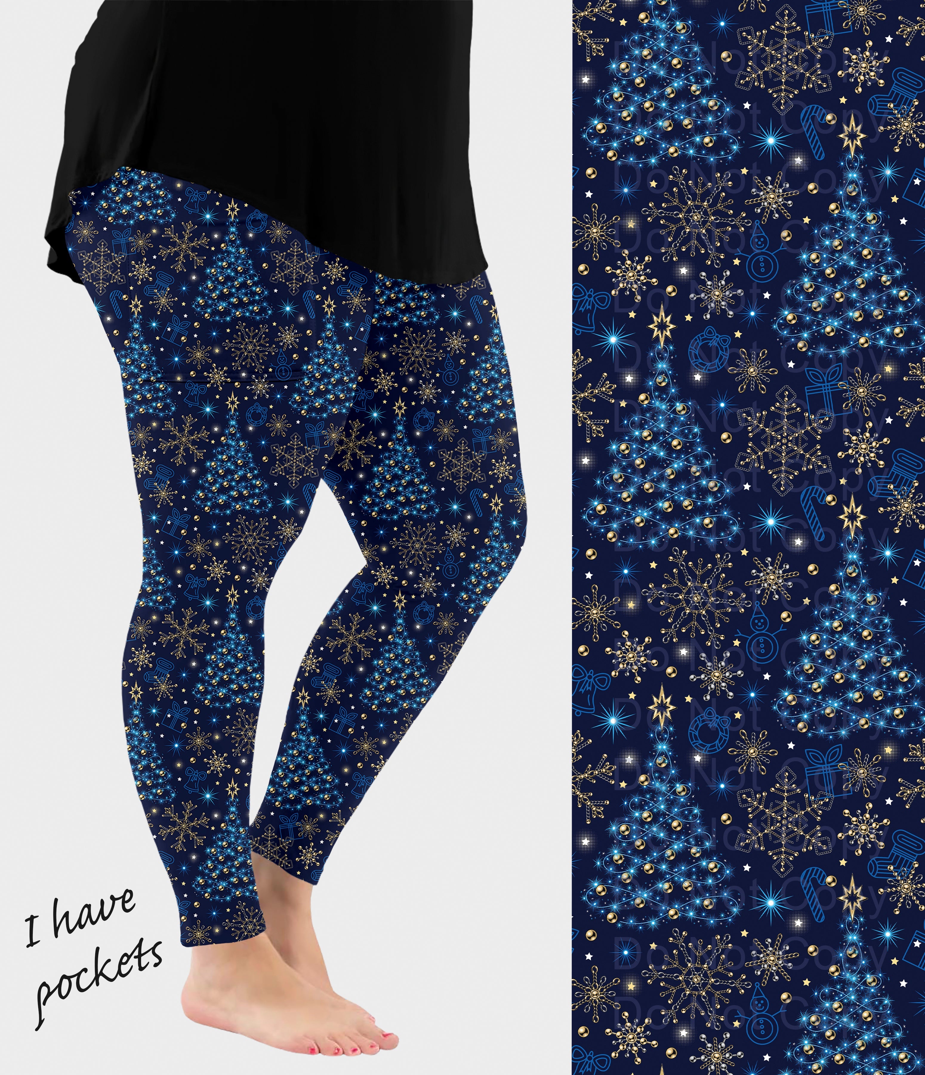 RTS - Blue Christmas Leggings w/ Pockets