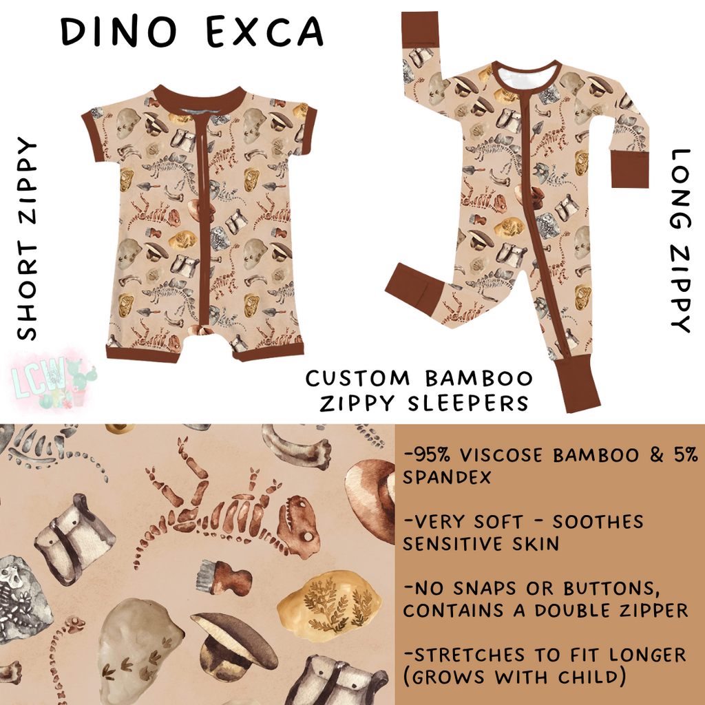 Ready to Ship - Dino Exca Short Zippy - NB & Long Zippy Sleeper - 3T, 4T, 5T