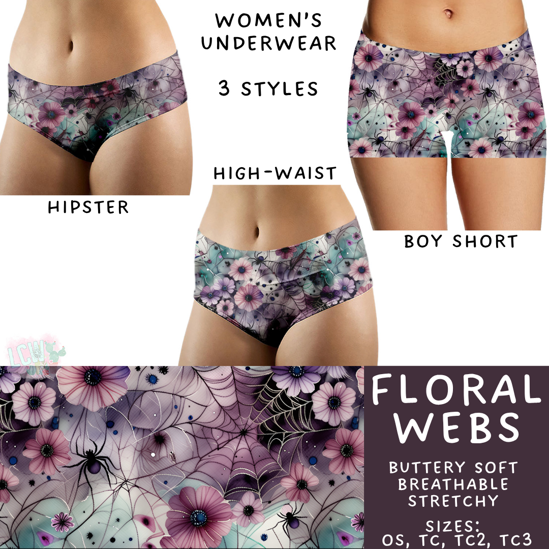 Ready To Ship - Floral Webs Women's Underwear - Boy Short TC - Hipster TC - High Waist - TC