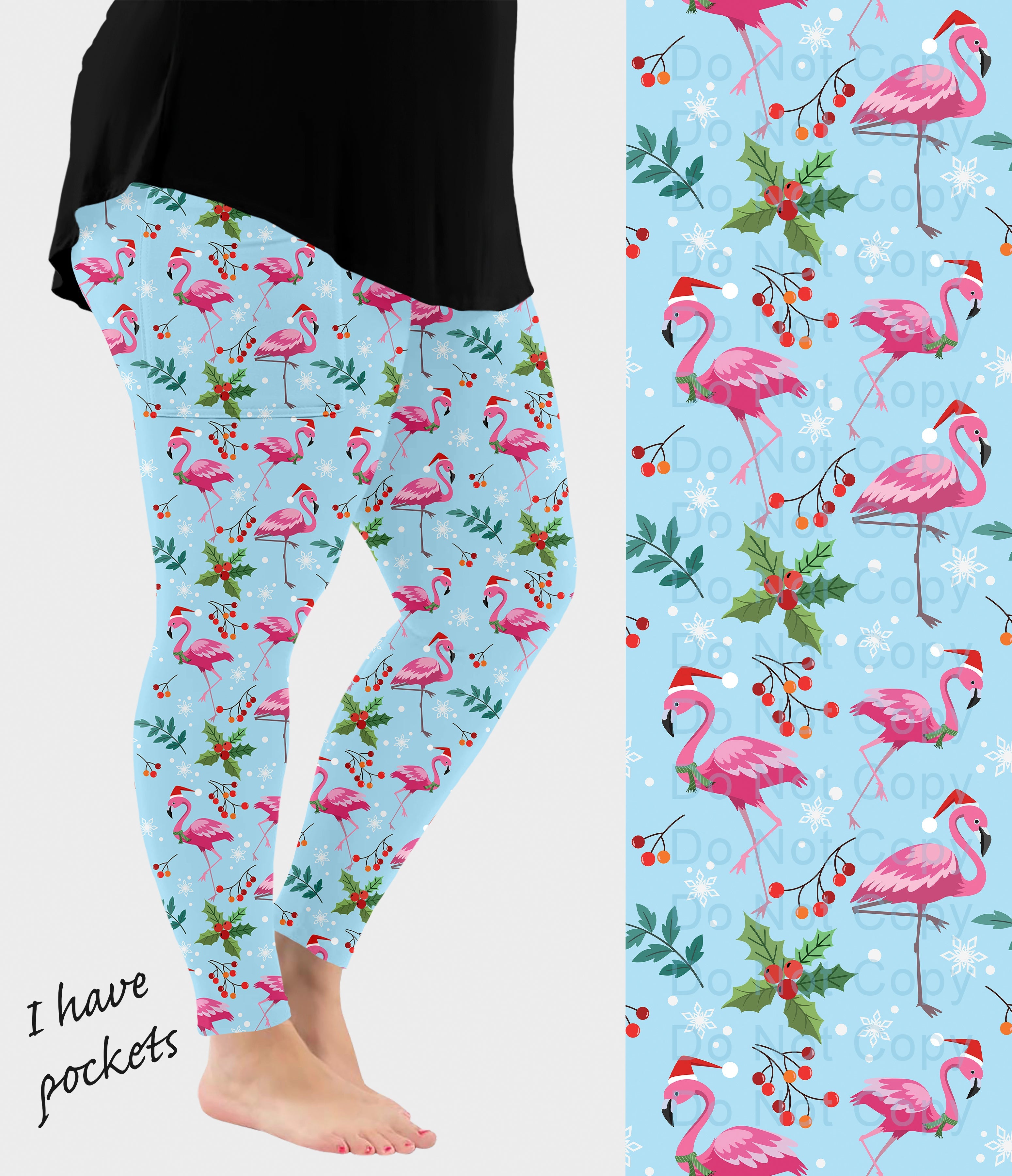 RTS - Flamingo Christmas Leggings w/ Pockets