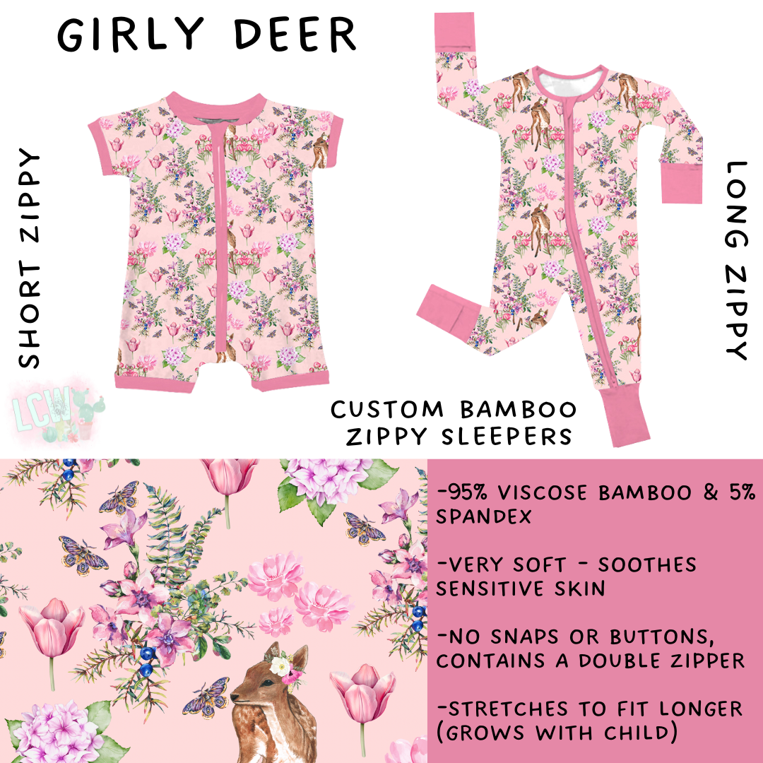 Batch #366 - Little Dreamers 6 - Closes 7/3 - ETA mid/late August - Girly Deer Long Zippy Sleeper - 4T