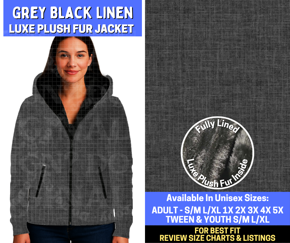 Preorder! Closes 10/20. ETA Jan. Grey Black Linen Bat Luxe Fur Jacket