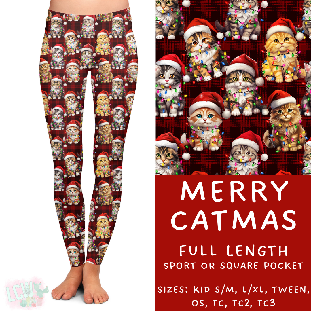 Ready To Ship - Merry Catmas Full Length Leggings - OS & TC2 Square Pocket & TC Sport Pocket