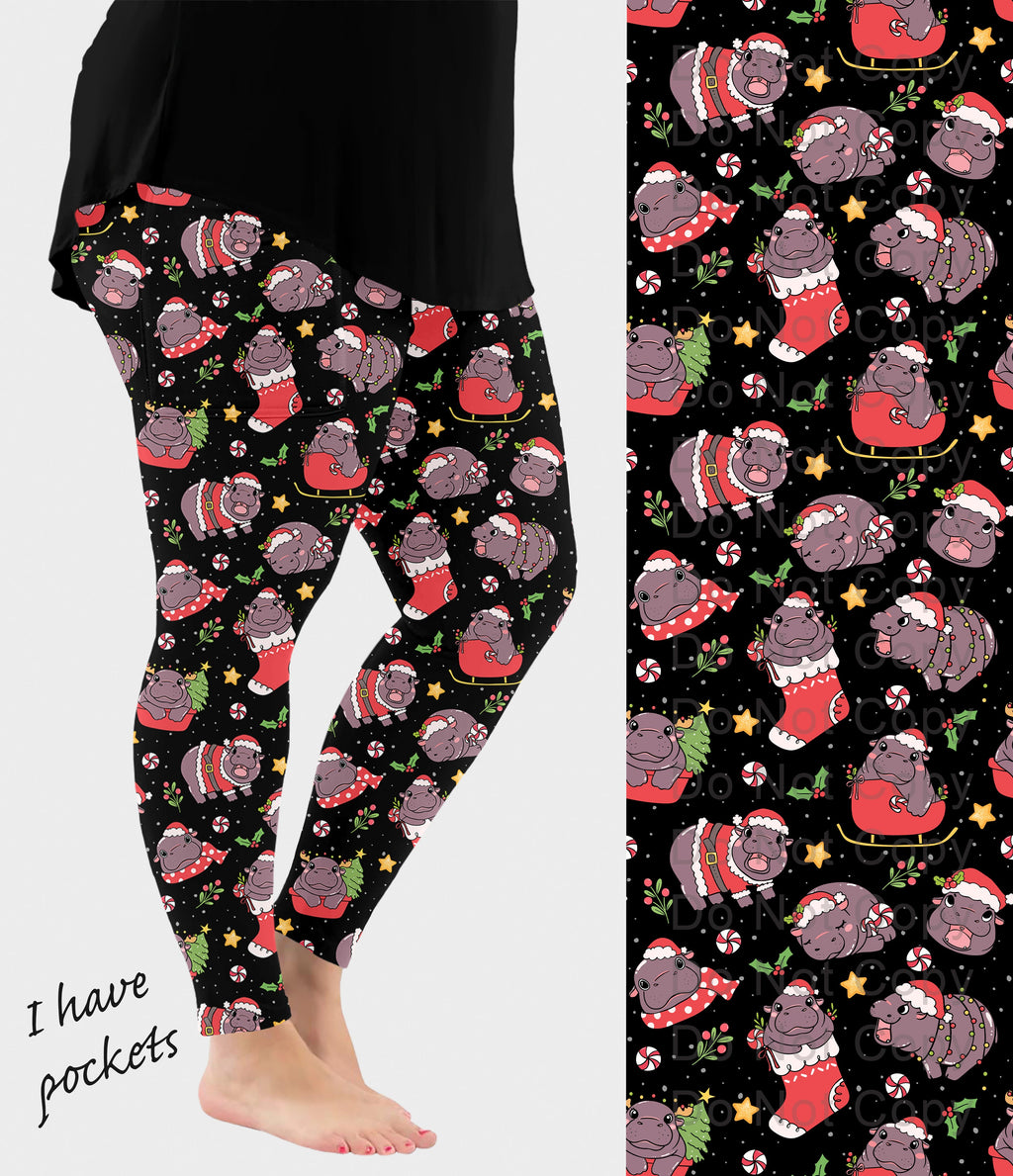 RTS - Merry Hippo-mas Leggings w/ Pockets