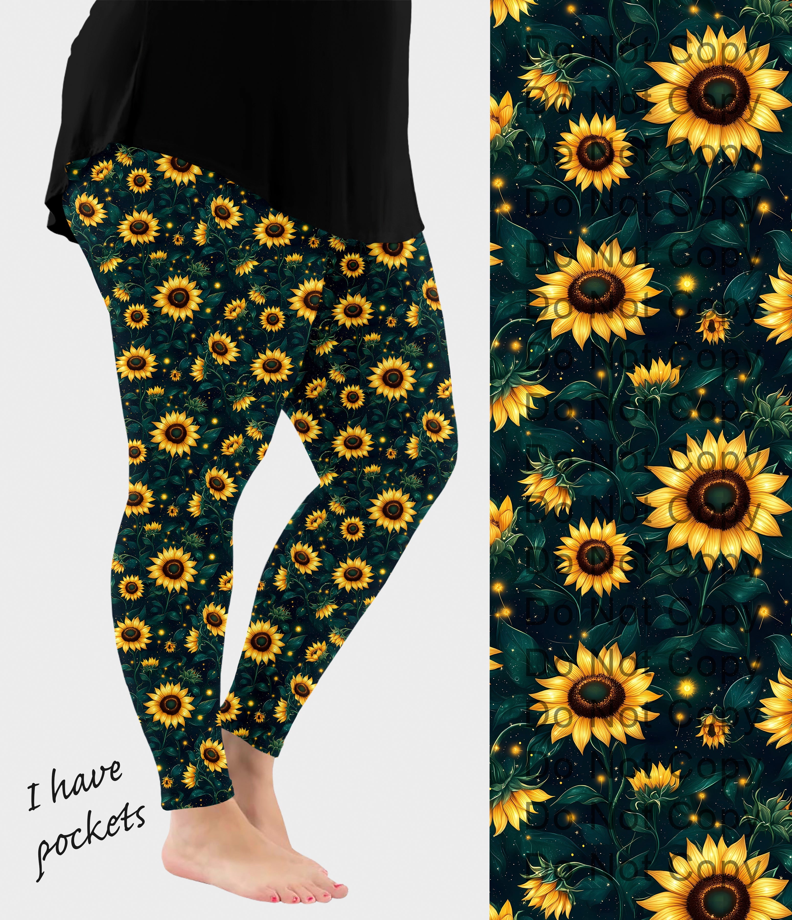 RTS - Midnight Sunflower Leggings w/ Pockets