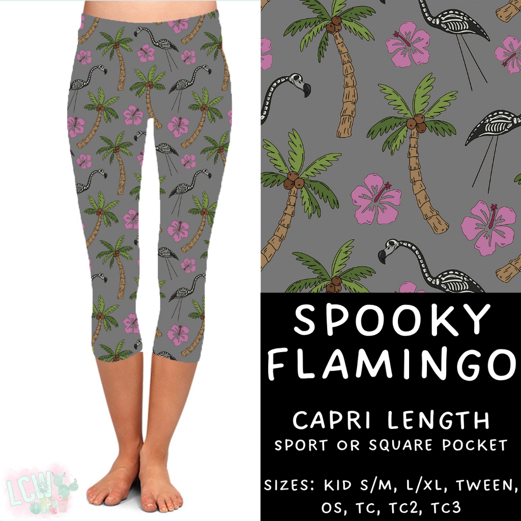Ready to Ship - Spooky Flamingo Capri Length Leggings - TC2 Square Pocket