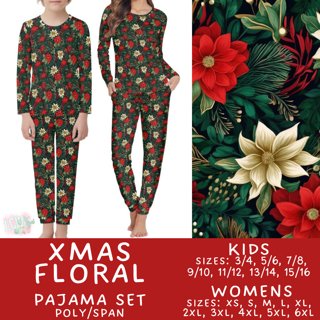 Batch #412 - Christmas Family Pajamas 2 - Closes 9/12 - ETA late October - Xmas Floral Women's & Kid's Pajama Set