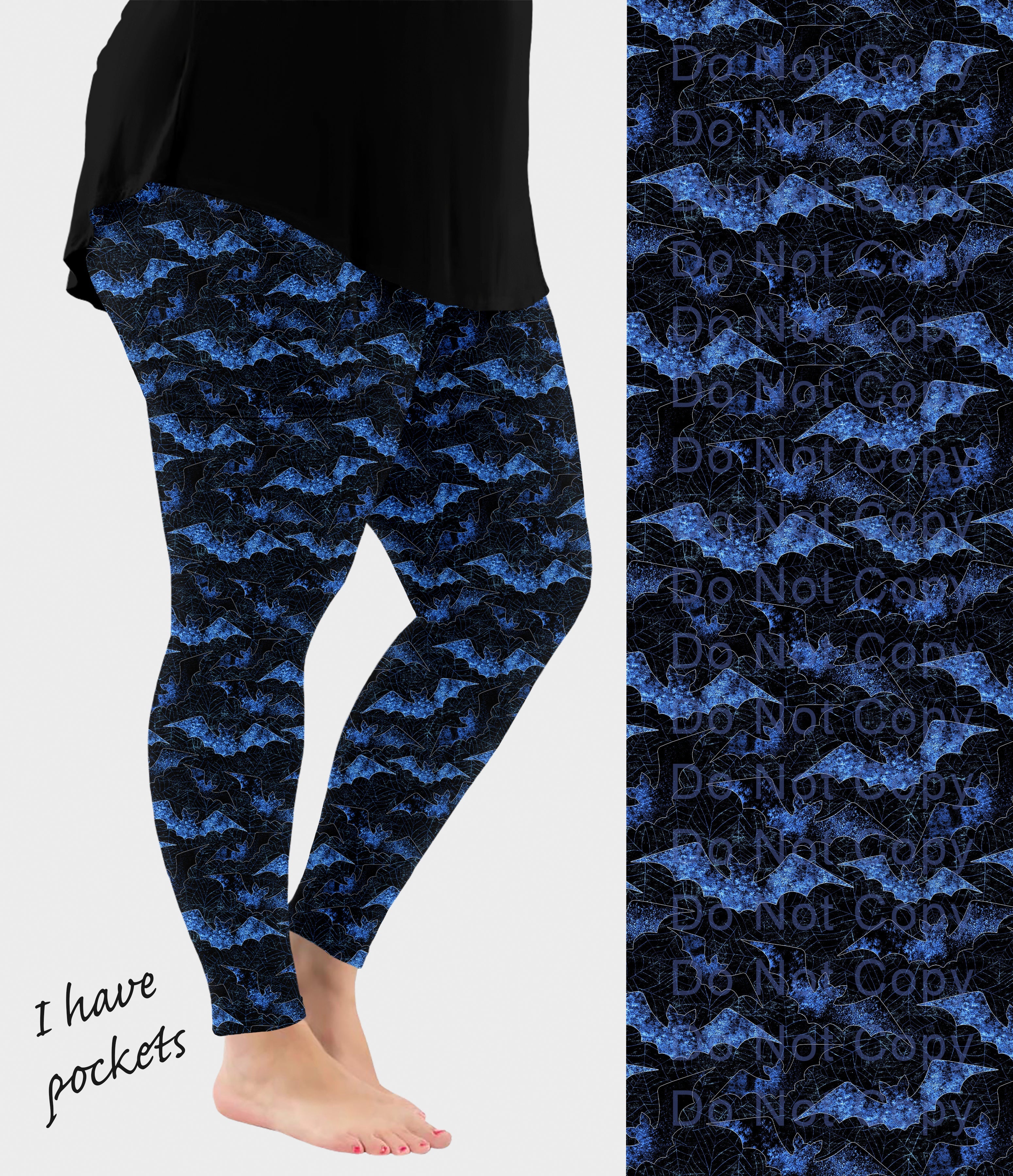 RTS - Blue Grunge Bats Leggings w/ Pockets