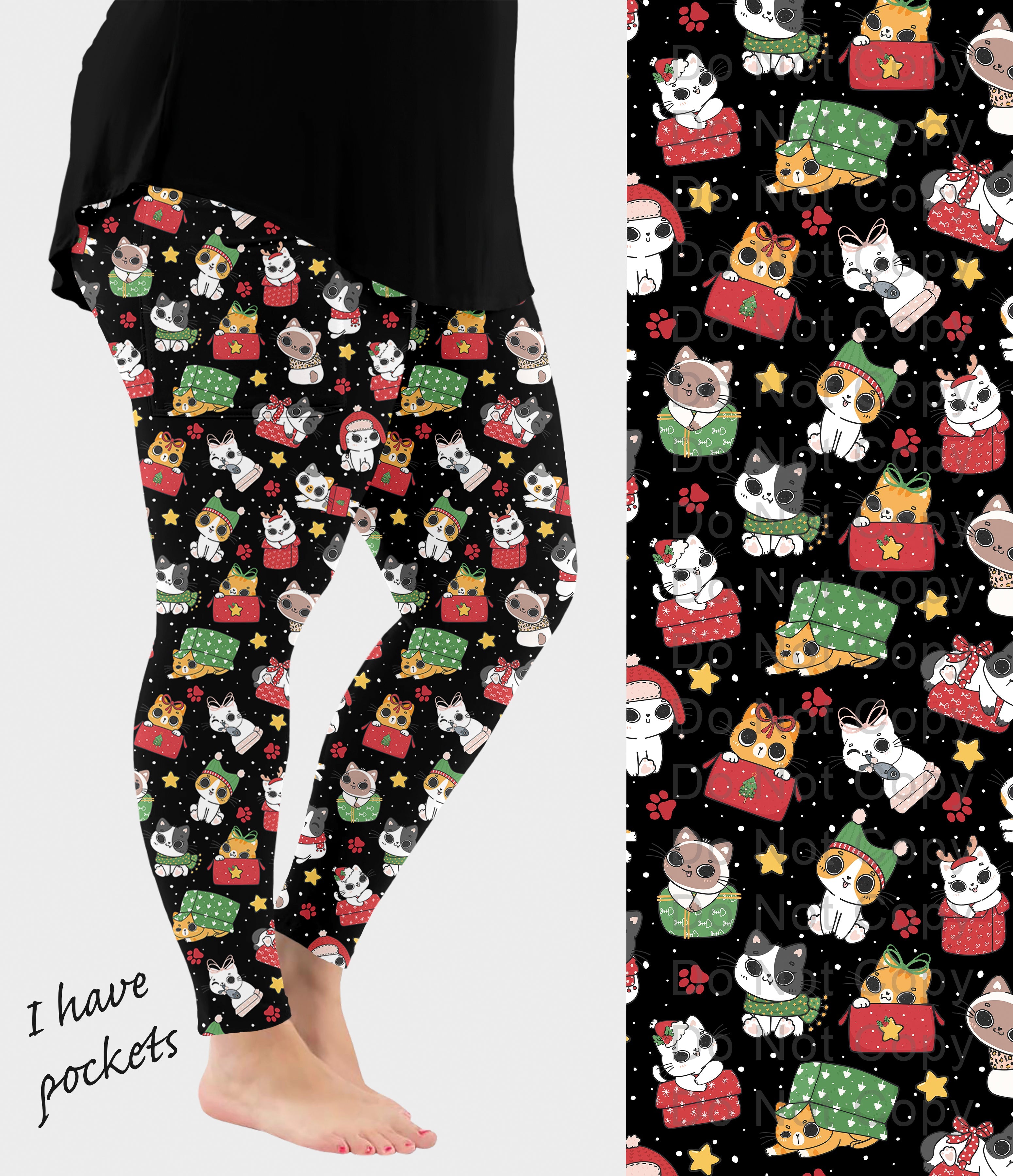 RTS - Meowy Christmas Leggings w/ Pockets