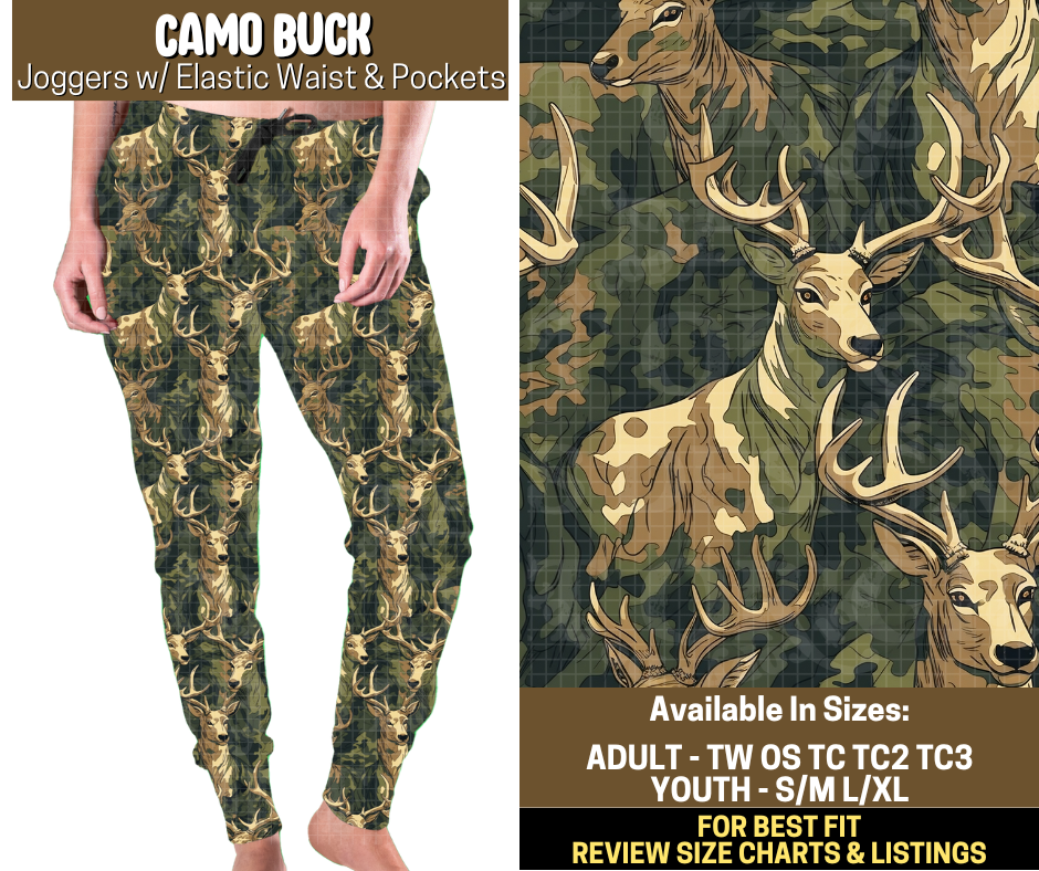 Preorder! Closes 9/12. ETA Dec. Camo Buck Joggers