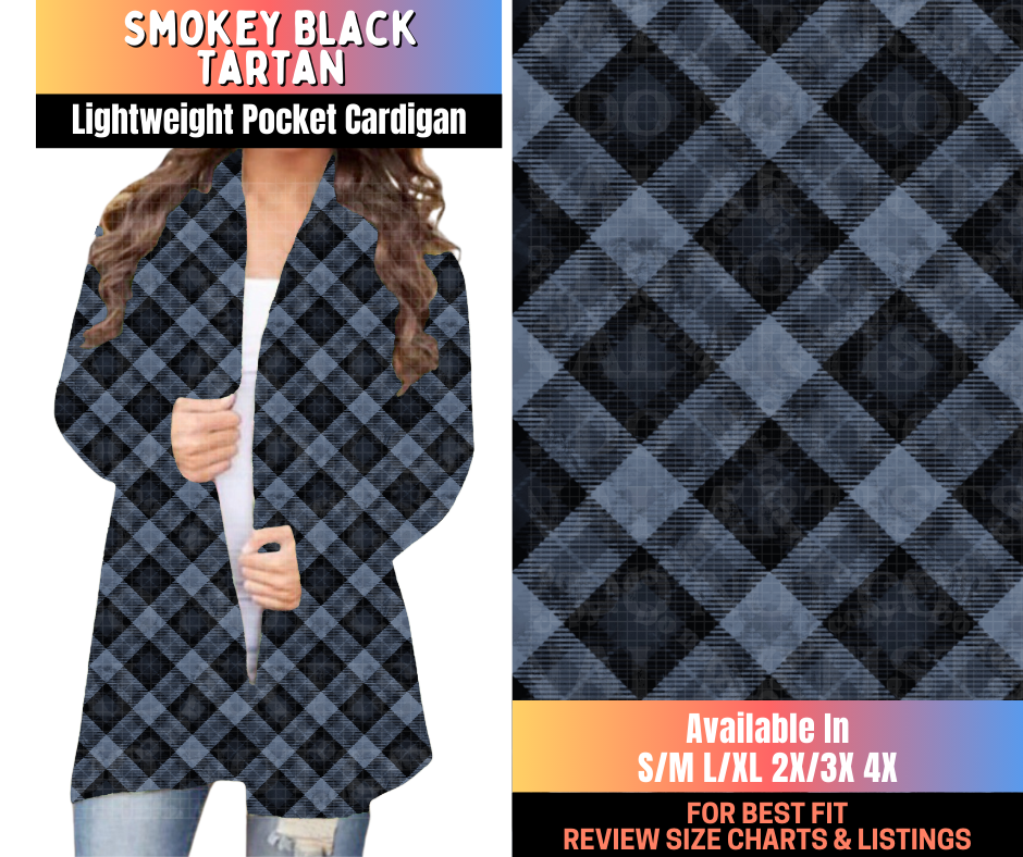 Preorder! Closes 10/16. ETA Jan. Smokey Black Tartan Pocket Cardigan