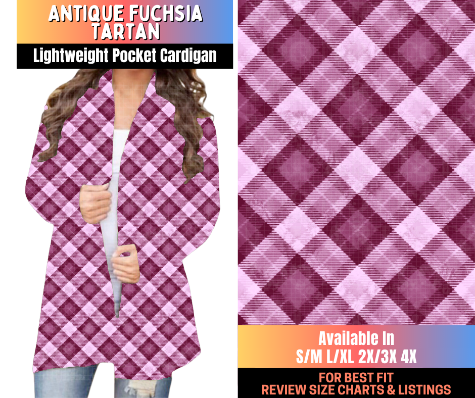 Preorder! Closes 10/16. ETA Jan. Antique Fuchsia Tartan Pocket Cardigan