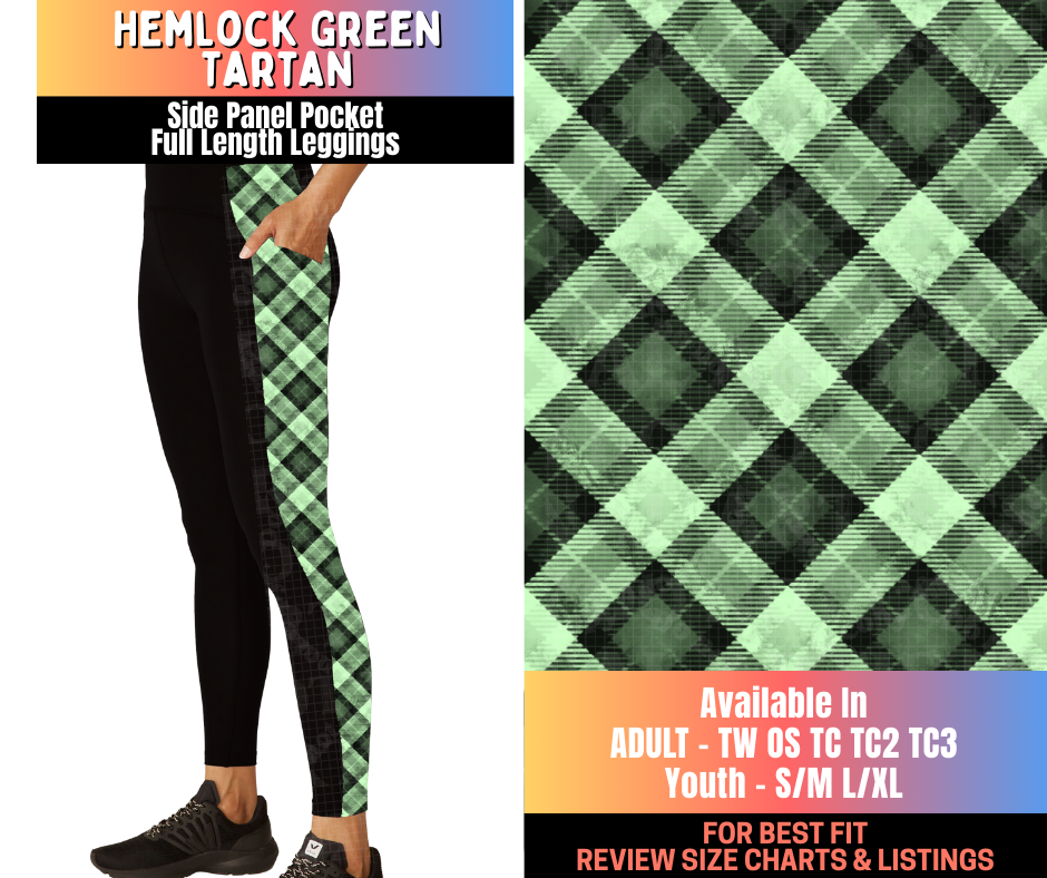 Preorder! Closes 10/16. ETA Jan. Hemlock Green Tartan Side Panel Pocket Full Length Leggings