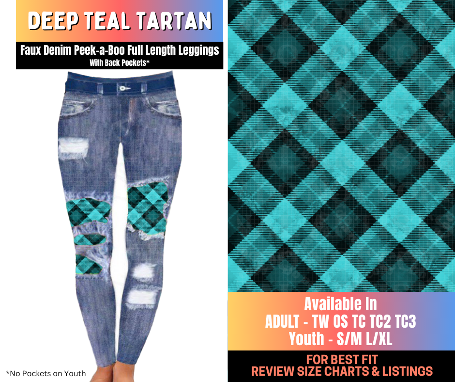 Preorder! Closes 10/16. ETA Jan. Deep Teal Tartan Full Length Faux Denim Peekaboo