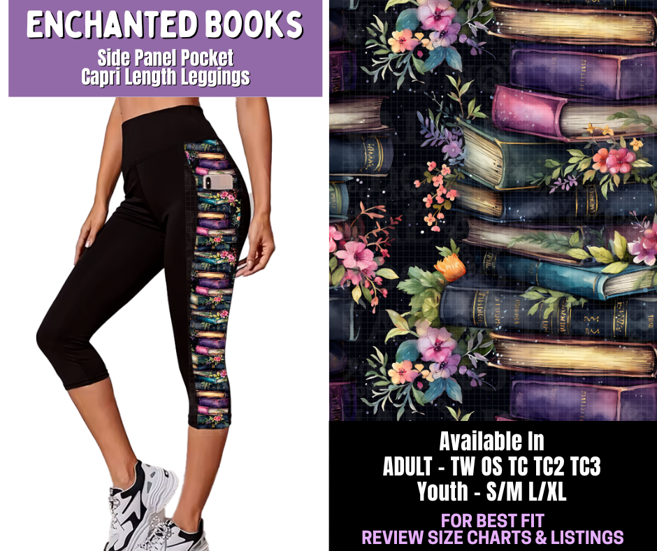 Preorder! Closes 12/18. ETA March. Enchanted Books Side Panel Pocket Capri Length Leggings