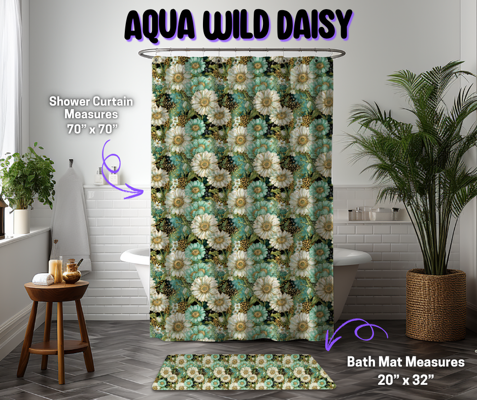 Preorder! Closes 12/8. ETA March. Aqua Wild Daisy Custom Shower Curtain and/or Bath Mat