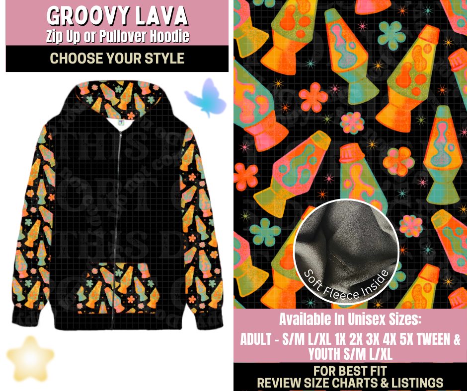 Preorder! Closes 9/25. ETA Dec. Groovy Lava Zip-Up or Pullover Hoodie