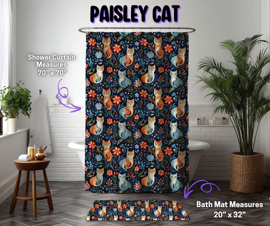 Preorder! Closes 12/8. ETA March. Paisley Cat Custom Shower Curtain and/or Bath Mat
