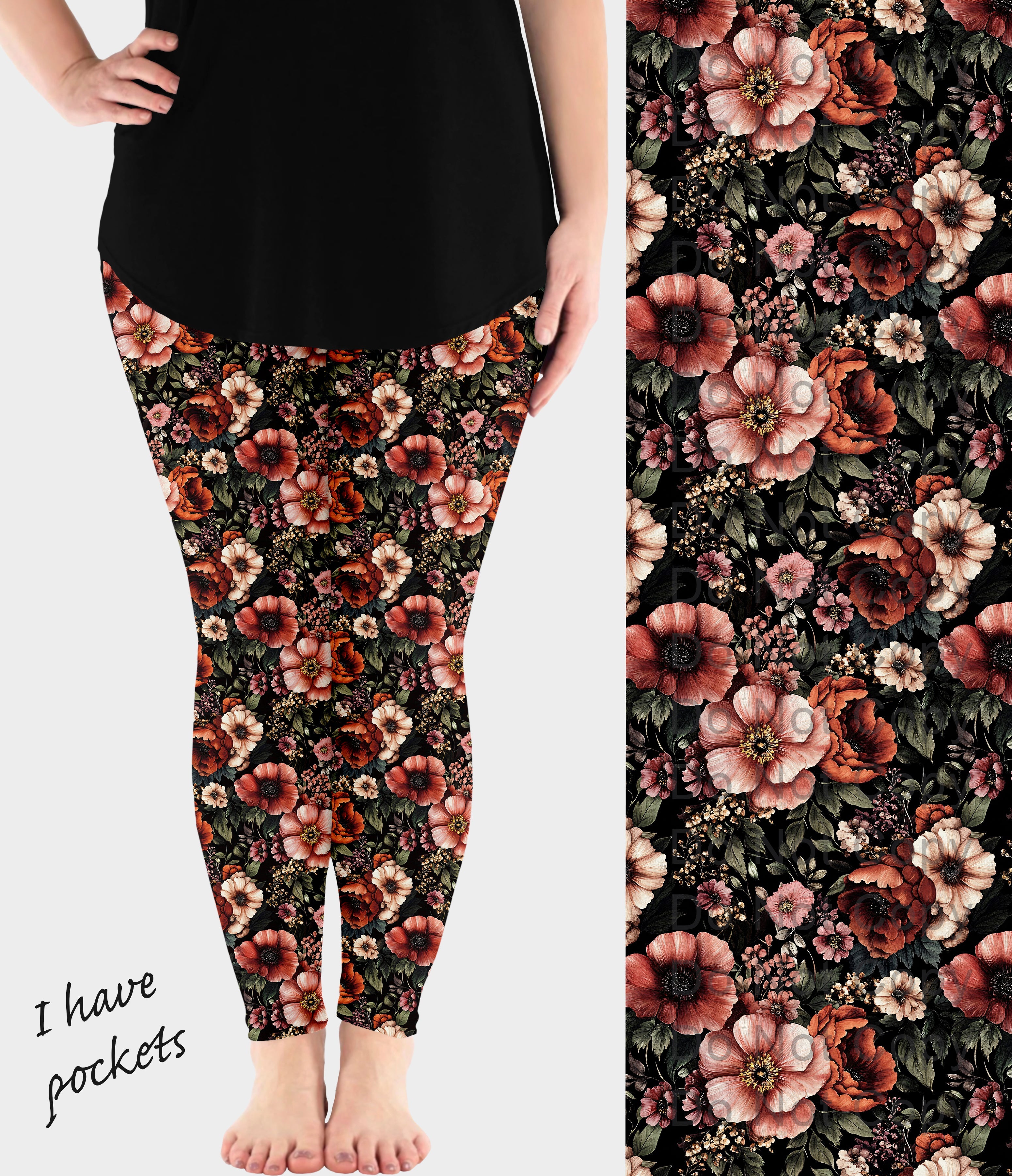 RTS - Vintage Blooms Leggings w/ Pockets